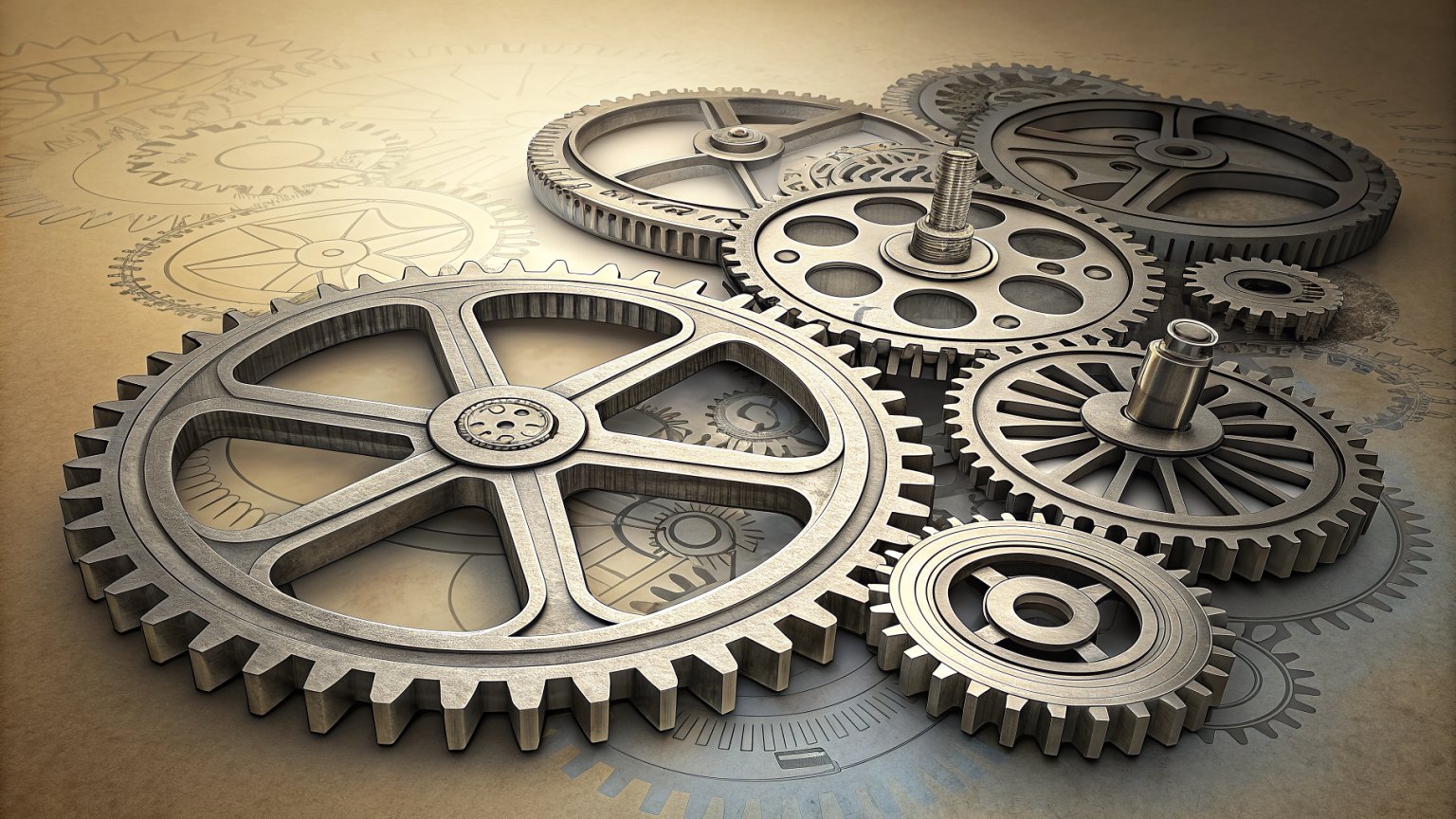 A set of gears with overlapping cogs, symbolizing efficiency and reuse