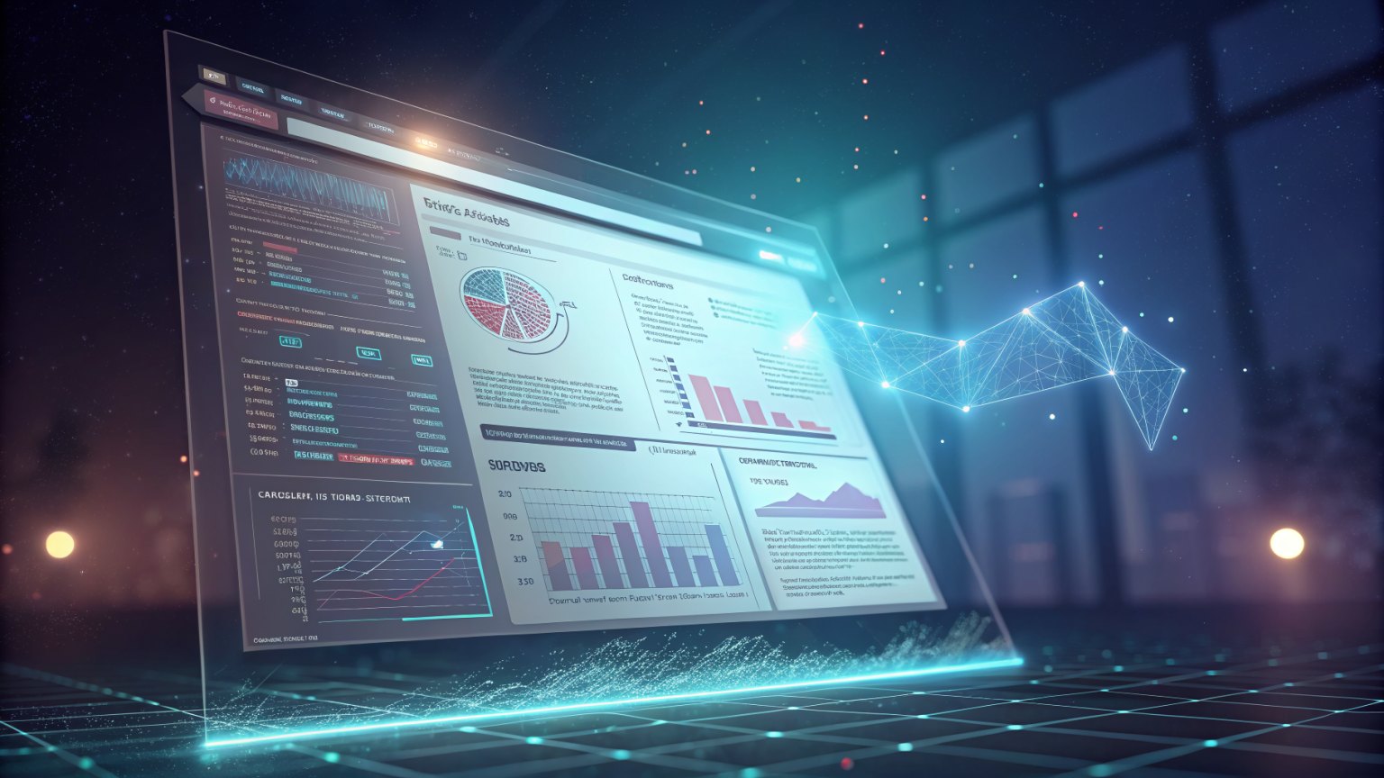A floating web page with embedded code and charts