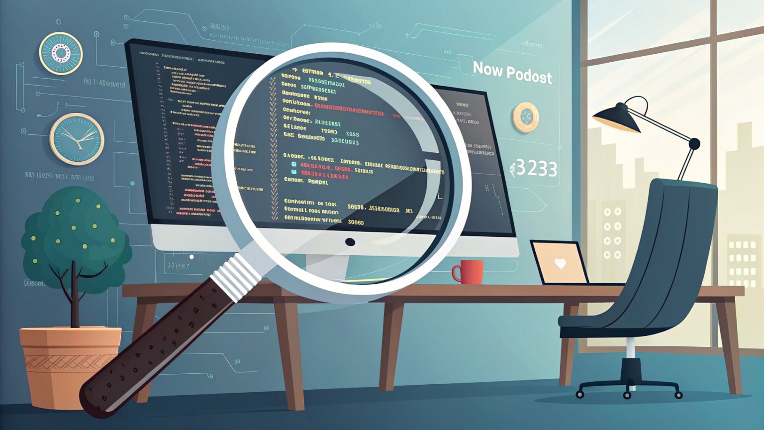 magnifying glass inspecting code
