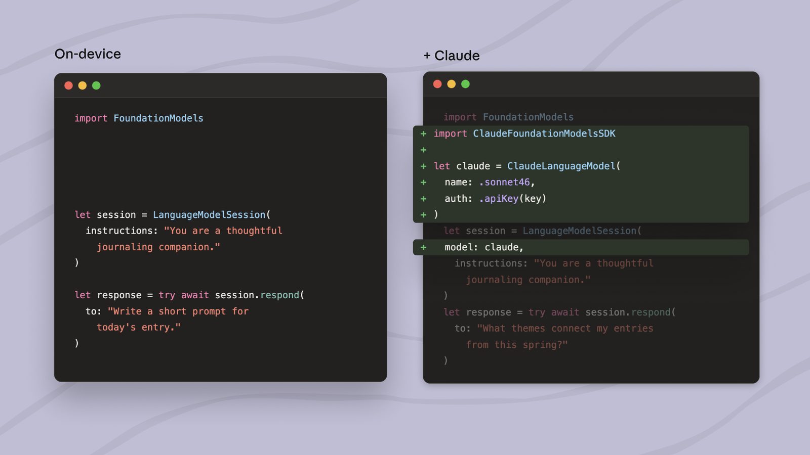 Example app flow showing handoff between local and cloud AI
